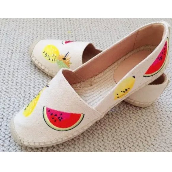 J. CREW Canvas Embroidered Fruits Espadrille Flats